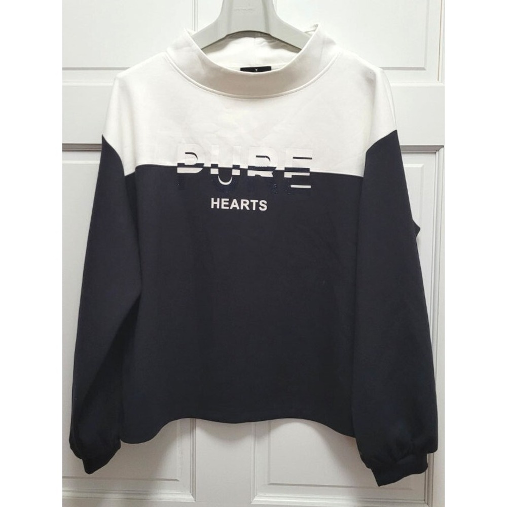 Monari Women's Pullover Sweater "Pure Hearts" - Navy Blue & White - Sz 10 Large